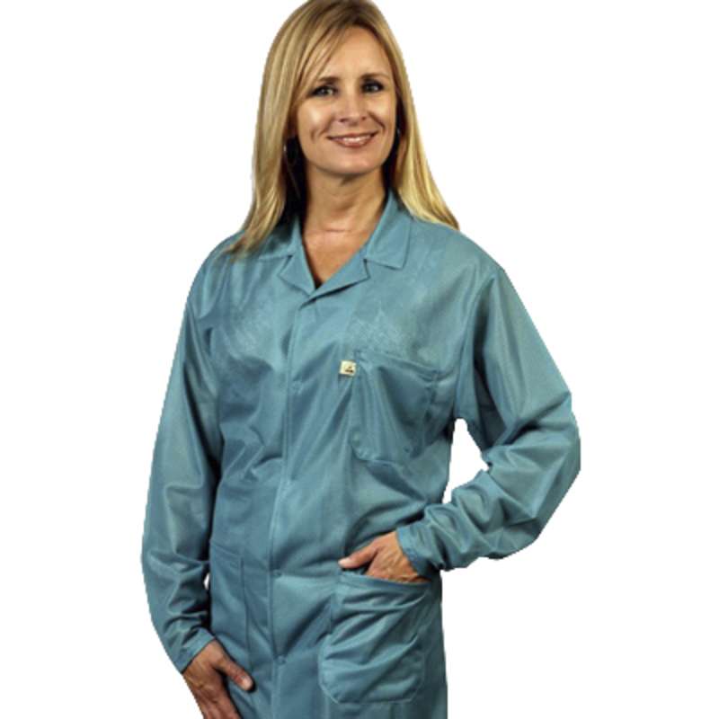 ESD-Safe Traditional Jacket in OFX-100 Material, Teal, Large, 31" Long
